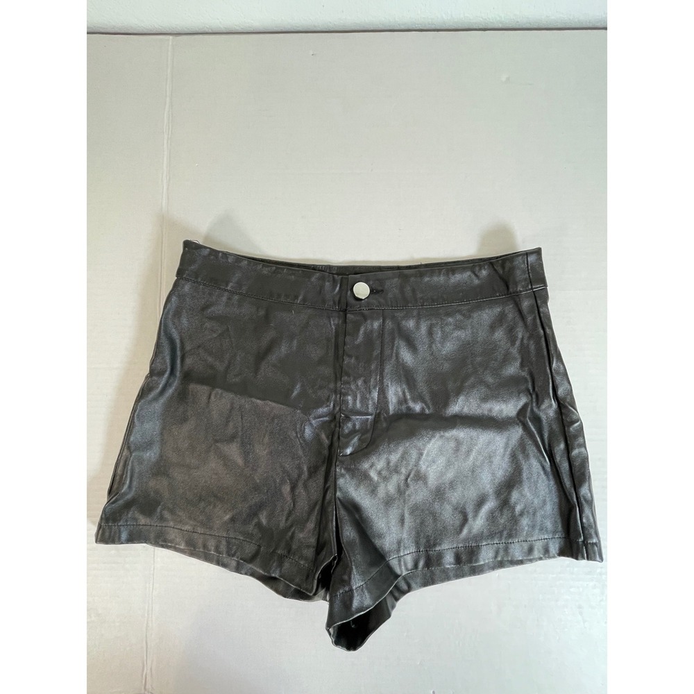 Faux Leather Womens High Waisted Shorts Black Medium Trendy Fashion